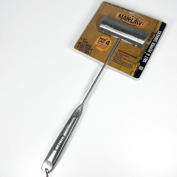 MAN LAW BBQ Grill Stainless Steel Detachable Salt & Pepper Shaker 19" Handle NEW - Picture 2 of 5